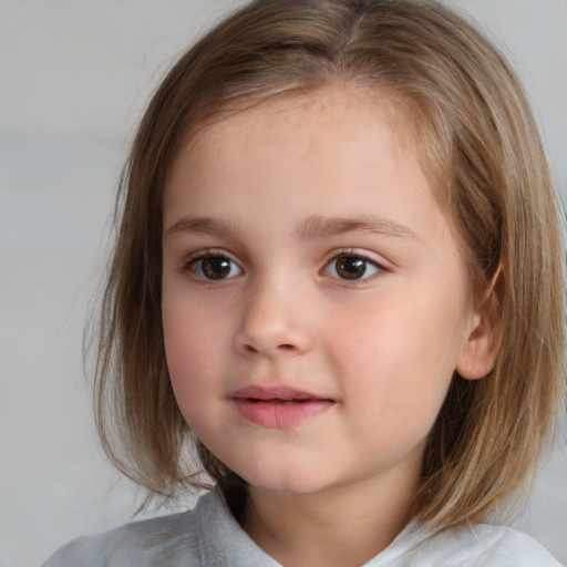 Neutral white child female with medium  brown hair and brown eyes