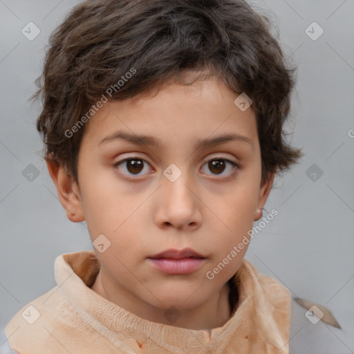 Neutral white child female with short  brown hair and brown eyes