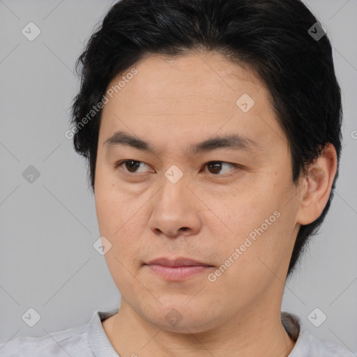 Neutral asian young-adult male with short  brown hair and brown eyes