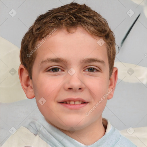 Joyful white child male with short  brown hair and brown eyes