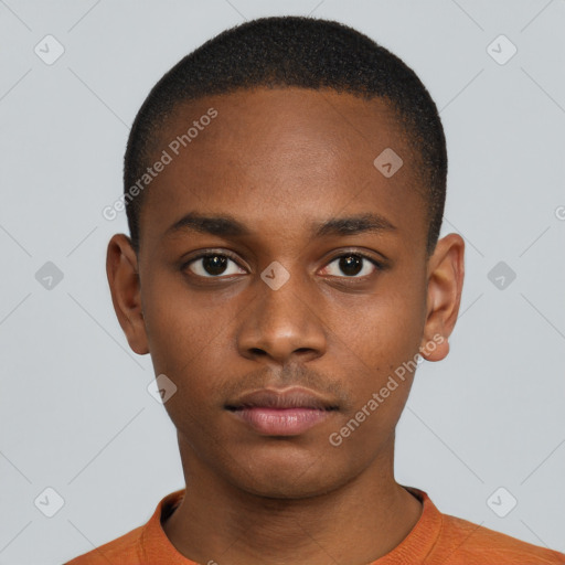 Neutral black young-adult male with short  brown hair and brown eyes