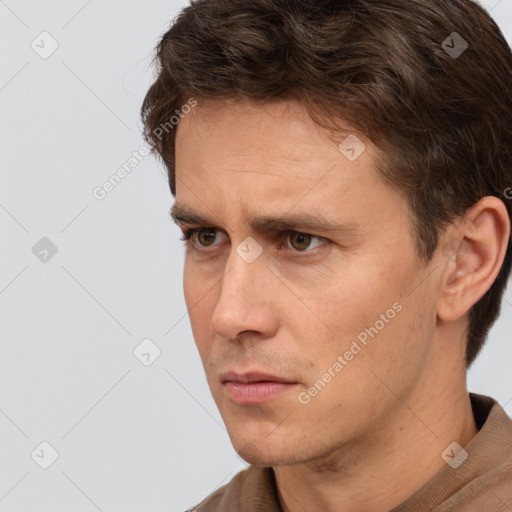 Neutral white adult male with short  brown hair and brown eyes