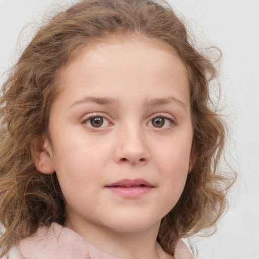 Neutral white child female with medium  brown hair and grey eyes