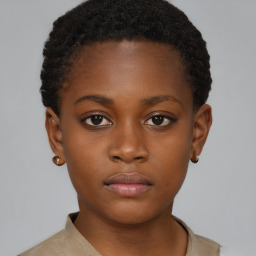 Neutral black young-adult female with short  brown hair and brown eyes