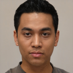 Neutral asian young-adult male with short  black hair and brown eyes