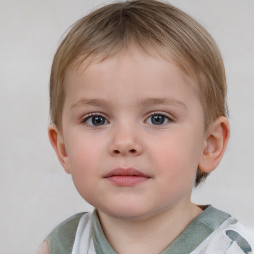 Neutral white child male with short  brown hair and grey eyes