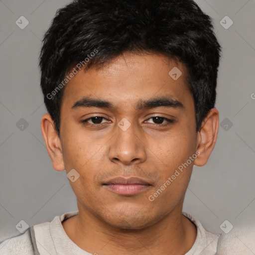 Neutral asian young-adult male with short  black hair and brown eyes