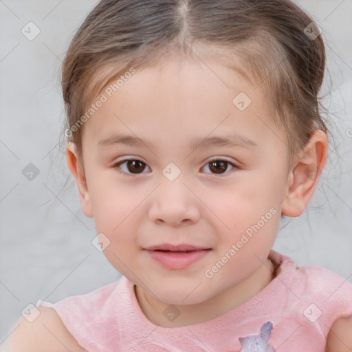 Joyful white child female with short  brown hair and brown eyes