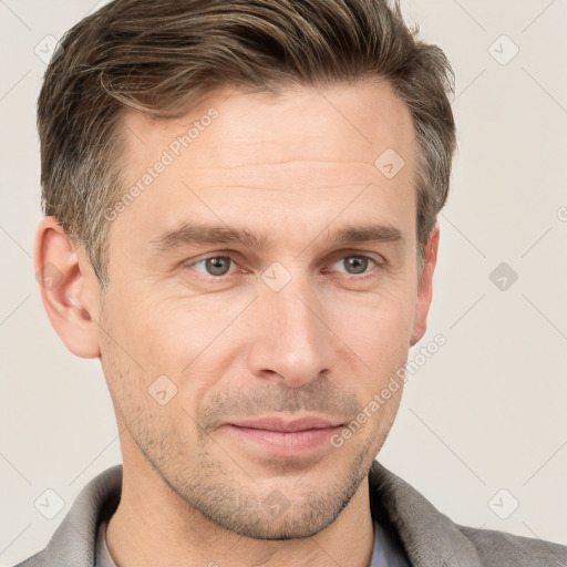 Neutral white adult male with short  brown hair and brown eyes