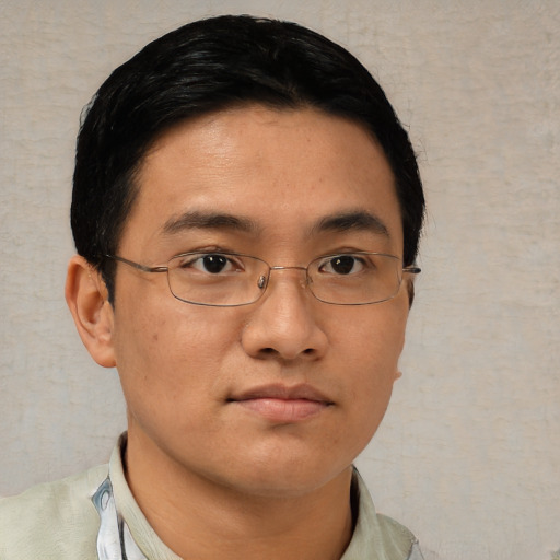 Neutral asian young-adult male with short  brown hair and brown eyes