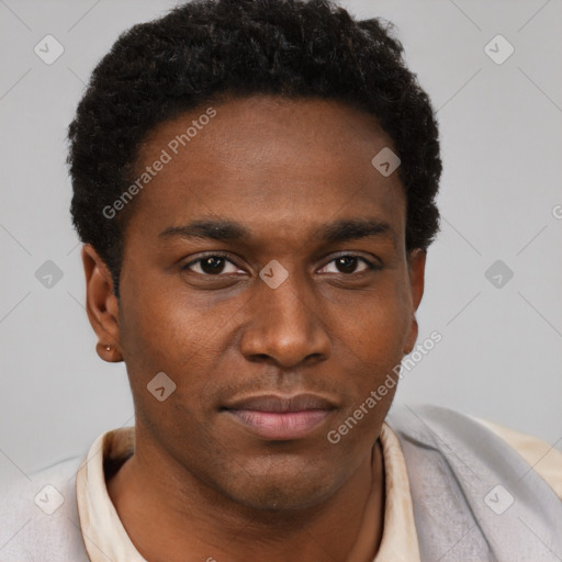 Neutral black young-adult male with short  brown hair and brown eyes