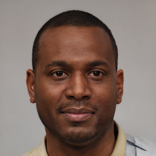 Neutral black young-adult male with short  brown hair and brown eyes