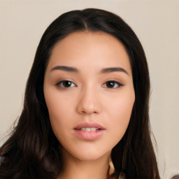 Neutral asian young-adult female with long  black hair and brown eyes