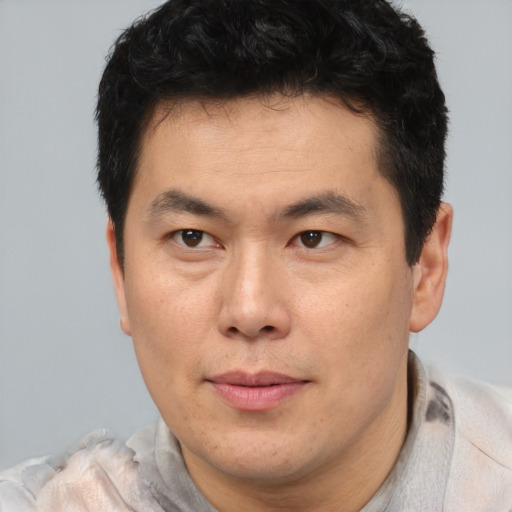 Neutral asian young-adult male with short  brown hair and brown eyes