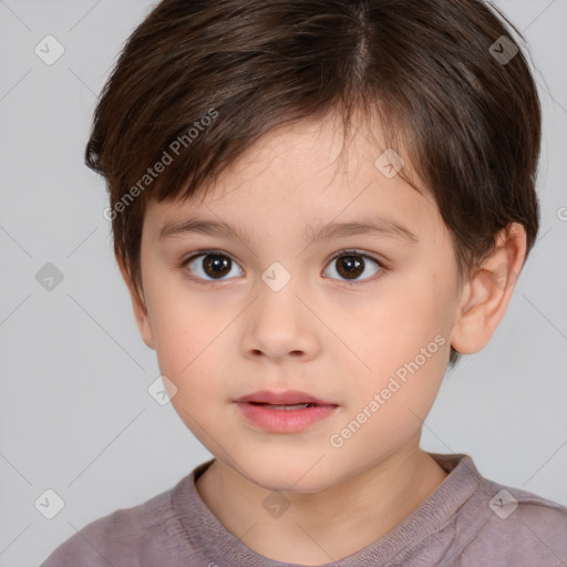 Neutral white child female with short  brown hair and brown eyes