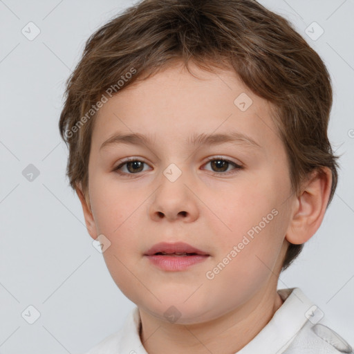 Neutral white child female with short  brown hair and brown eyes