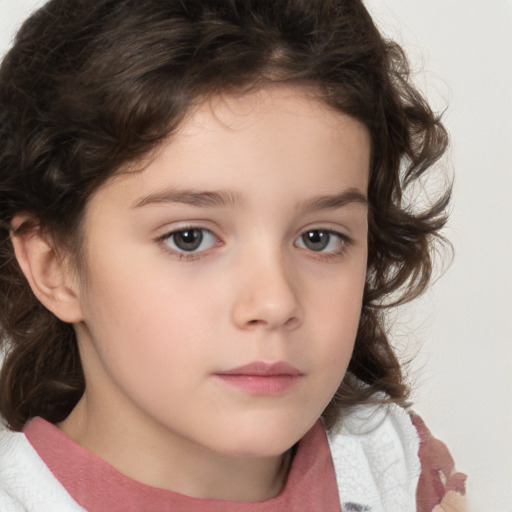 Neutral white child female with medium  brown hair and brown eyes