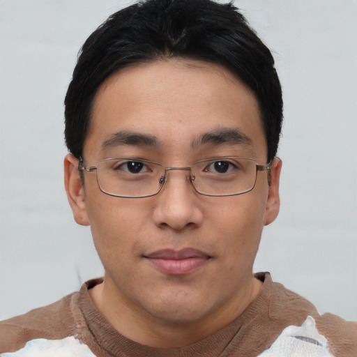 Neutral asian young-adult male with short  brown hair and brown eyes