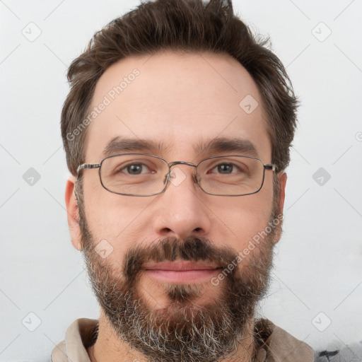 Neutral white adult male with short  brown hair and brown eyes