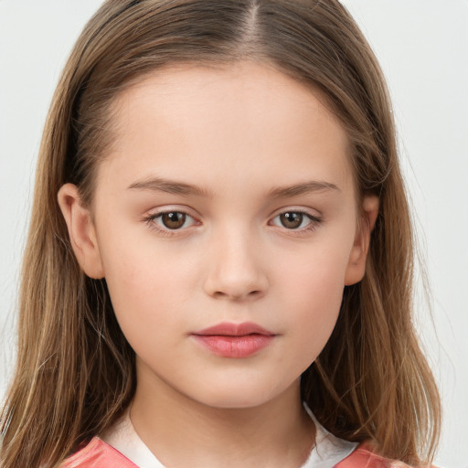 Neutral white child female with long  brown hair and brown eyes