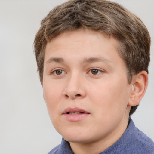 Neutral white young-adult male with short  brown hair and grey eyes