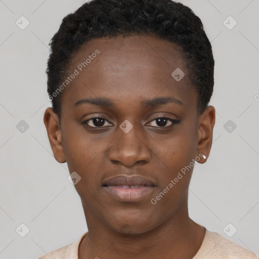 Neutral black young-adult female with short  brown hair and brown eyes