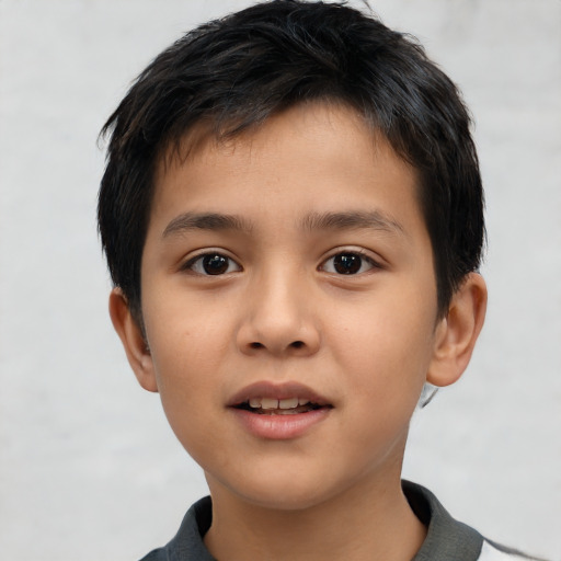 Neutral asian child male with short  brown hair and brown eyes
