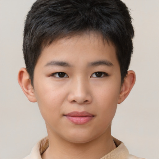 Neutral asian child male with short  brown hair and brown eyes