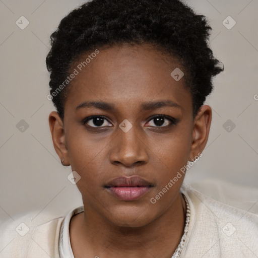 Neutral black young-adult female with short  brown hair and brown eyes