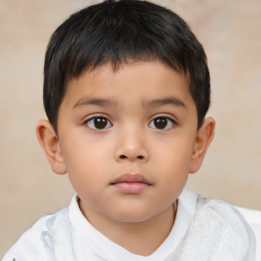 Neutral asian child male with short  brown hair and brown eyes