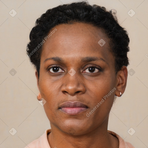 Neutral black young-adult female with short  brown hair and brown eyes