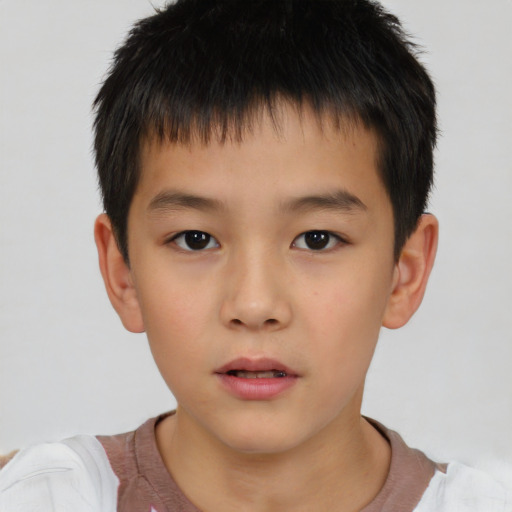 Neutral asian child male with short  brown hair and brown eyes