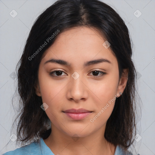 Neutral asian young-adult female with medium  brown hair and brown eyes