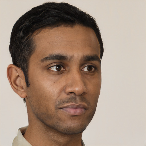 Neutral black young-adult male with short  brown hair and brown eyes