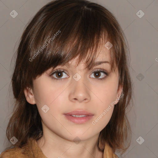 Neutral white child female with medium  brown hair and brown eyes