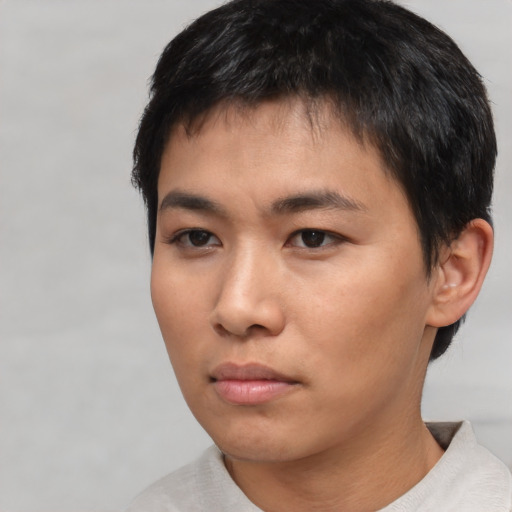Neutral asian young-adult male with short  black hair and brown eyes