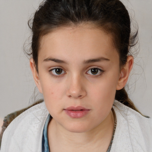 Neutral white child female with medium  brown hair and brown eyes