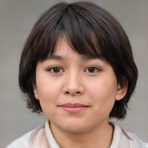 Neutral white child female with medium  brown hair and brown eyes
