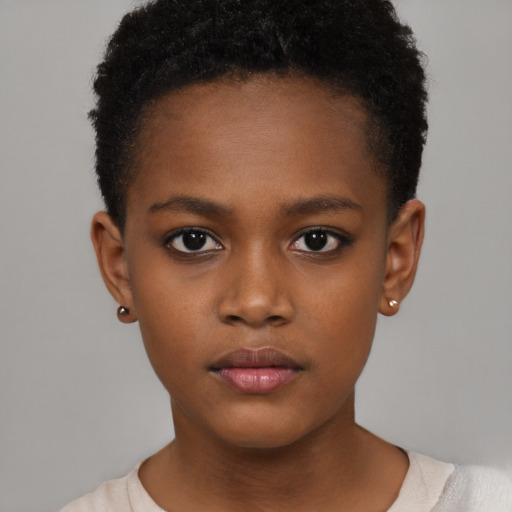 Neutral black child female with short  brown hair and brown eyes
