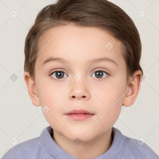 Neutral white child female with short  brown hair and brown eyes