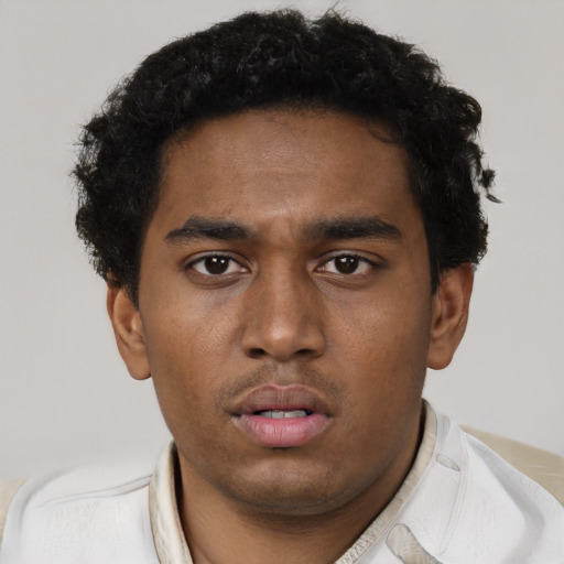 Neutral black young-adult male with short  brown hair and brown eyes