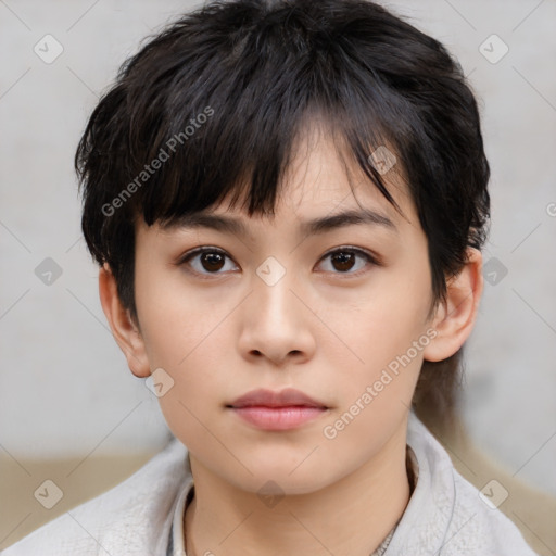 Neutral asian young-adult female with medium  brown hair and brown eyes