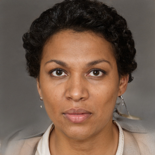 Neutral black young-adult female with short  brown hair and brown eyes