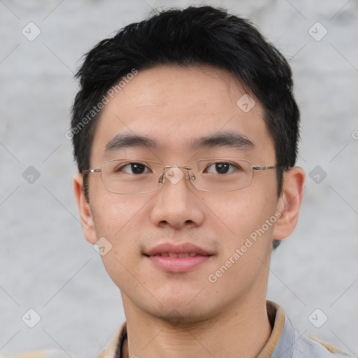 Neutral asian young-adult male with short  brown hair and brown eyes