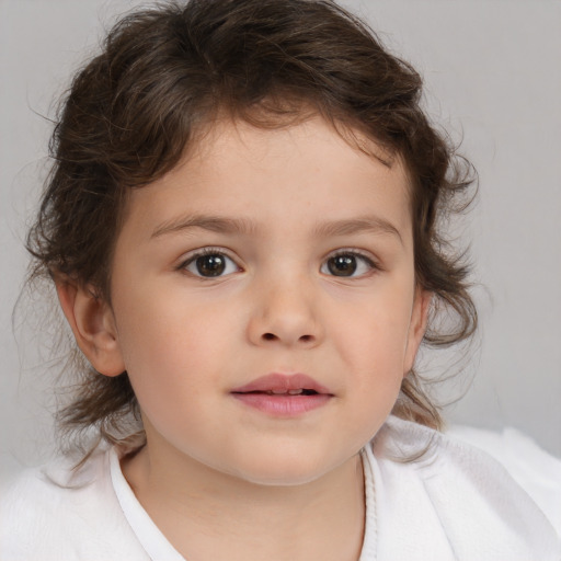 Neutral white child female with medium  brown hair and brown eyes