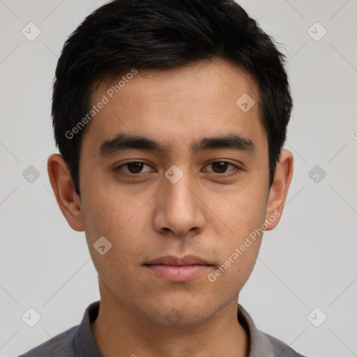 Neutral asian young-adult male with short  brown hair and brown eyes