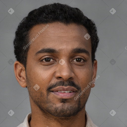 Neutral latino young-adult male with short  brown hair and brown eyes