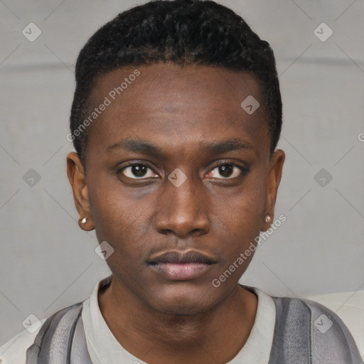 Neutral black young-adult male with short  brown hair and brown eyes
