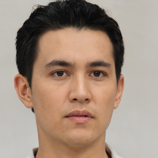 Neutral asian young-adult male with short  black hair and brown eyes