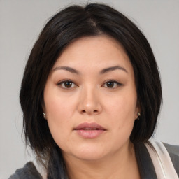 Neutral asian young-adult female with medium  black hair and brown eyes